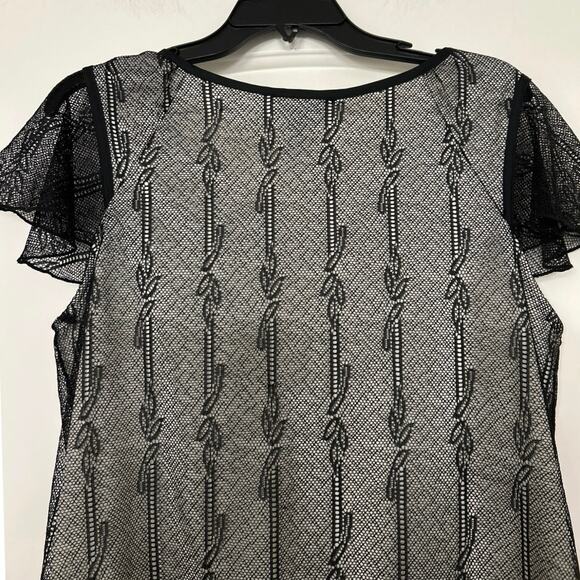 Lane Bryant Black Mesh Overlay Flutter Sleeve Lace Whimsigoth Fairy Top 14/16 - Picture 9 of 11